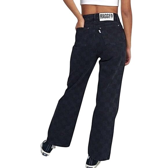 RAGGED PRIEST Rook Checkered Dad Fit Jeans Straight Wide Leg High Rise - Picture 1 of 11